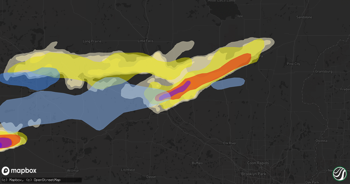 Hail map in Sauk Rapids, MN on August 28, 2021