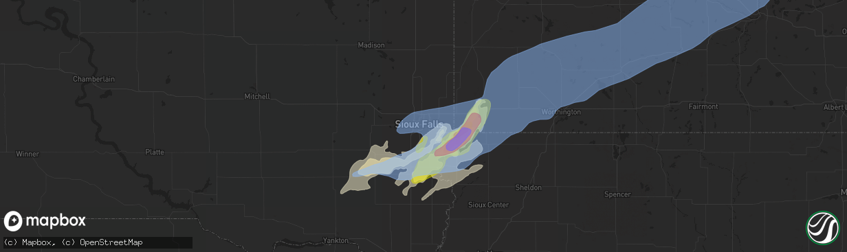 Hail map in Sioux Falls, SD on August 28, 2021