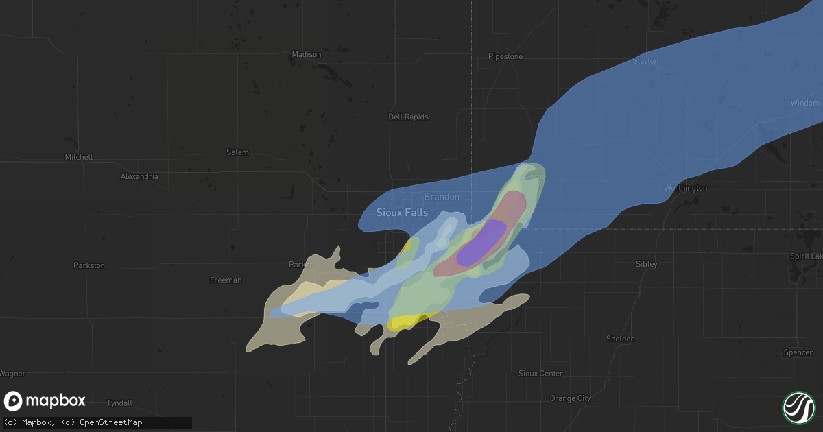 Hail map in Sioux Falls, SD on August 28, 2021