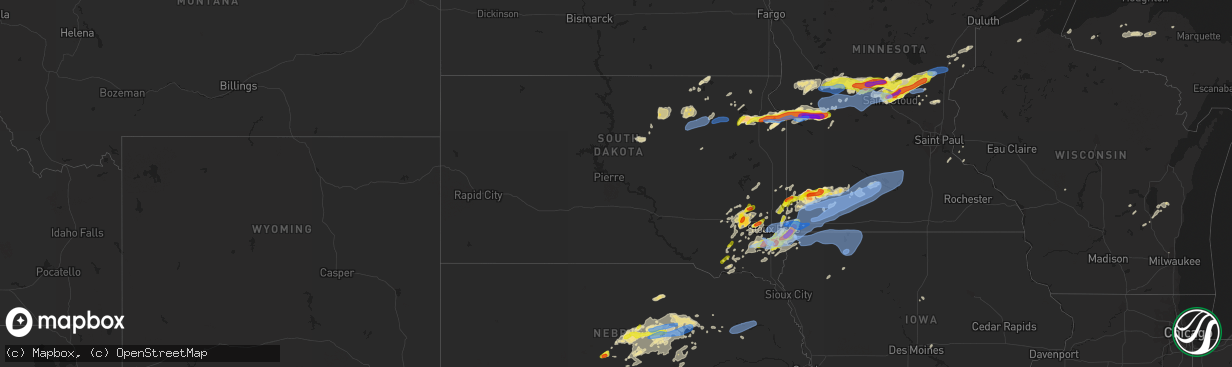 Hail map in South Dakota on August 28, 2021