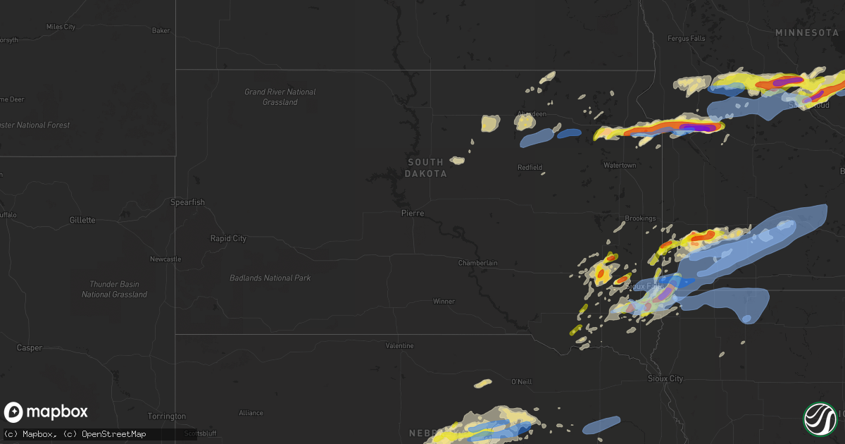 Hail map in South Dakota on August 28, 2021