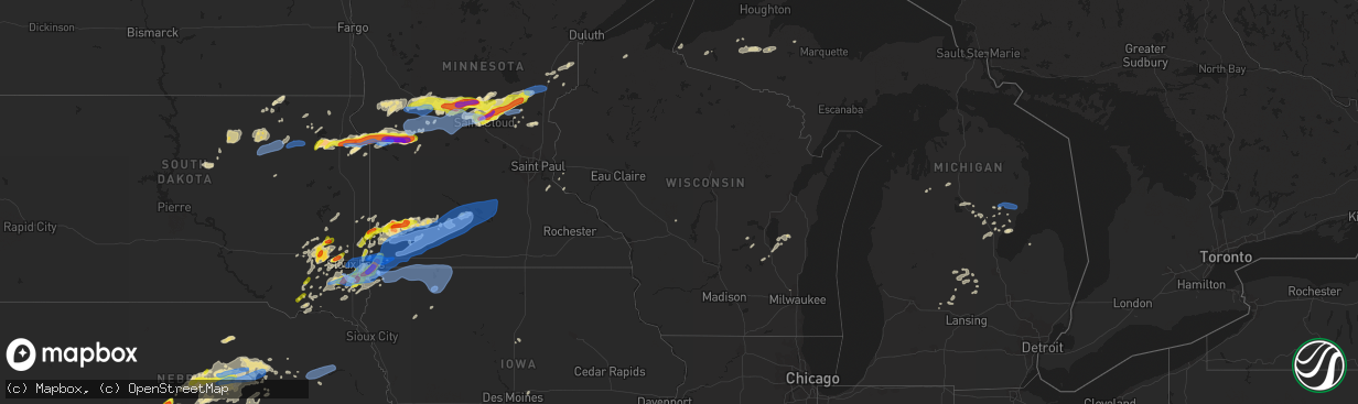 Hail map in Wisconsin on August 28, 2021