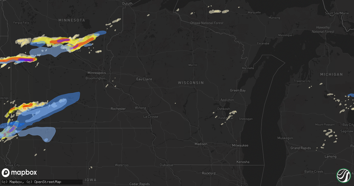 Hail map in Wisconsin on August 28, 2021