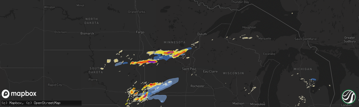 Hail map on August 28, 2021