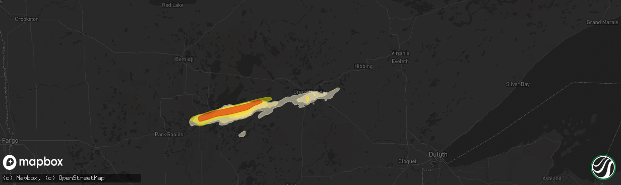 Hail map in Grand Rapids, MN on August 28, 2022