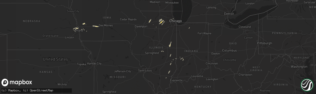Hail map in Illinois on August 28, 2022