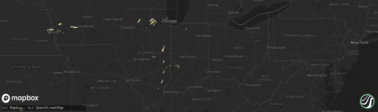 Hail map in Indiana on August 28, 2022