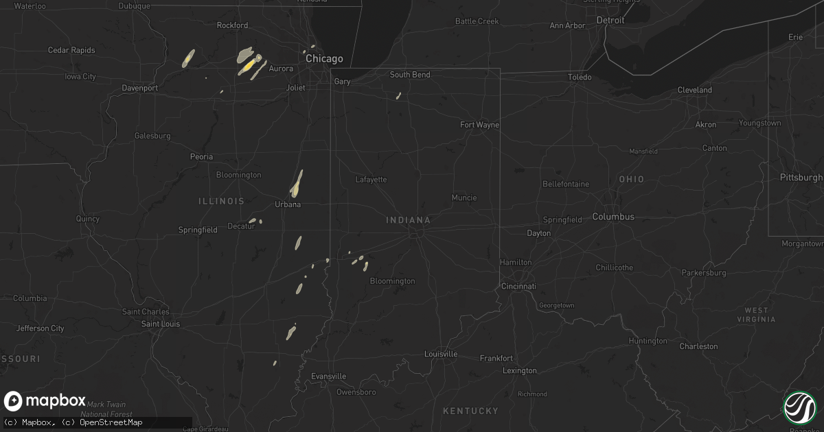 Hail map in Indiana on August 28, 2022