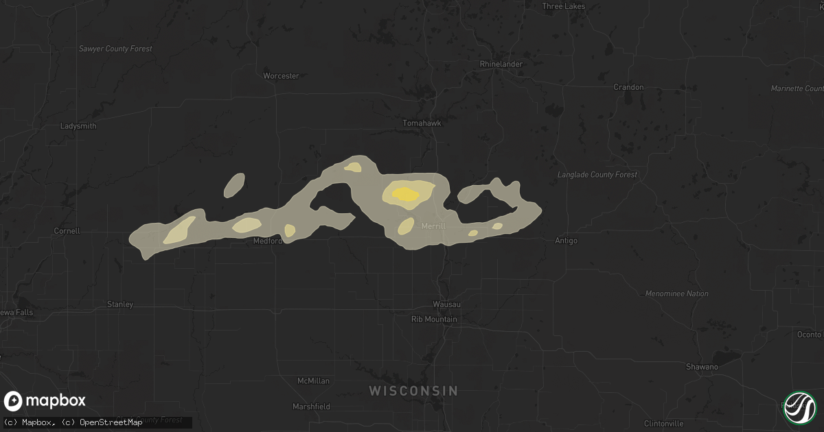 Hail map in Merrill, WI on August 28, 2022