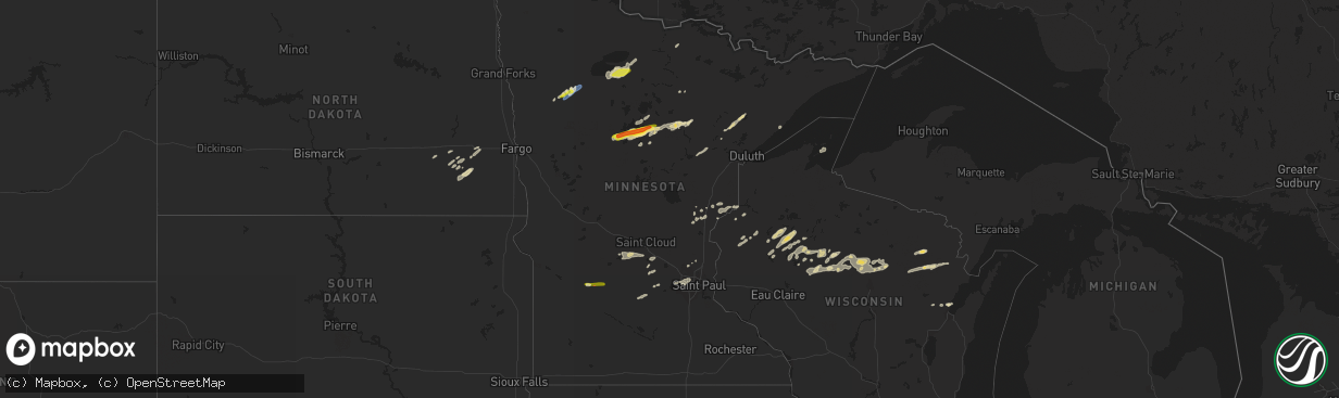 Hail map in Minnesota on August 28, 2022