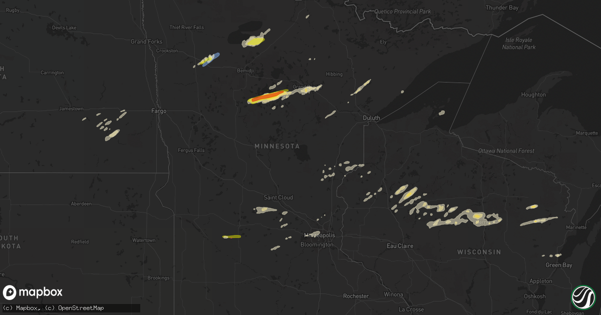 Hail map in Minnesota on August 28, 2022