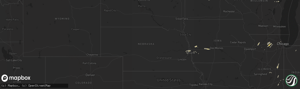 Hail map in Nebraska on August 28, 2022