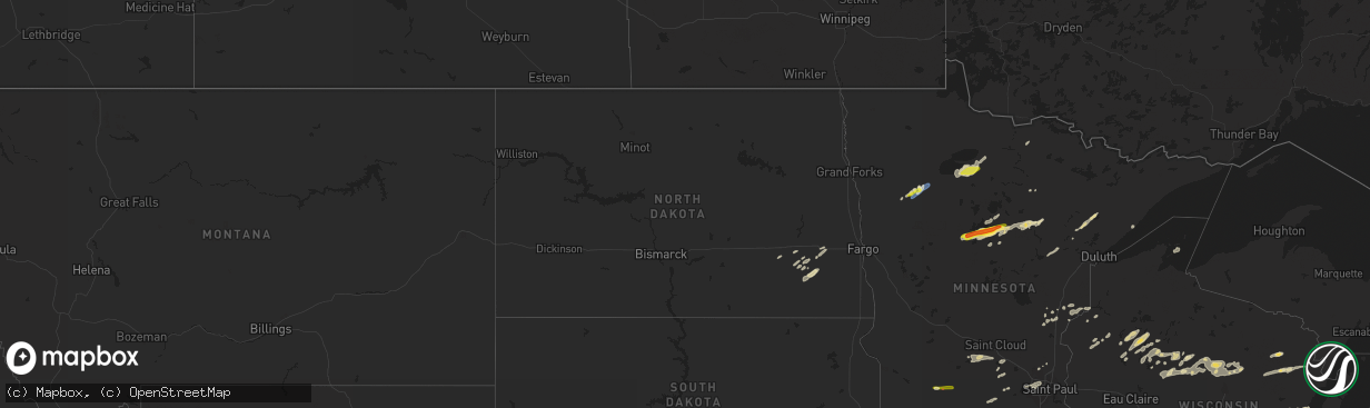 Hail map in North Dakota on August 28, 2022