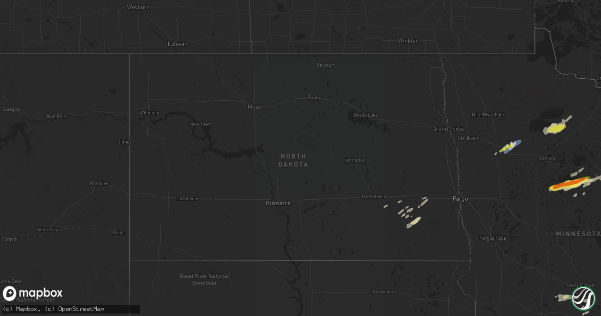 Hail map in North Dakota on August 28, 2022