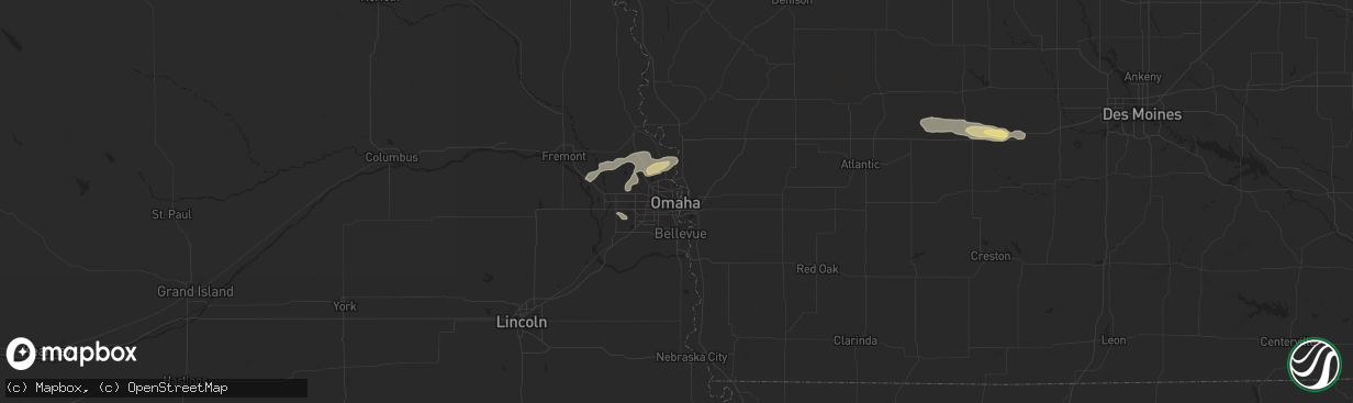 Hail map in Omaha, NE on August 28, 2022