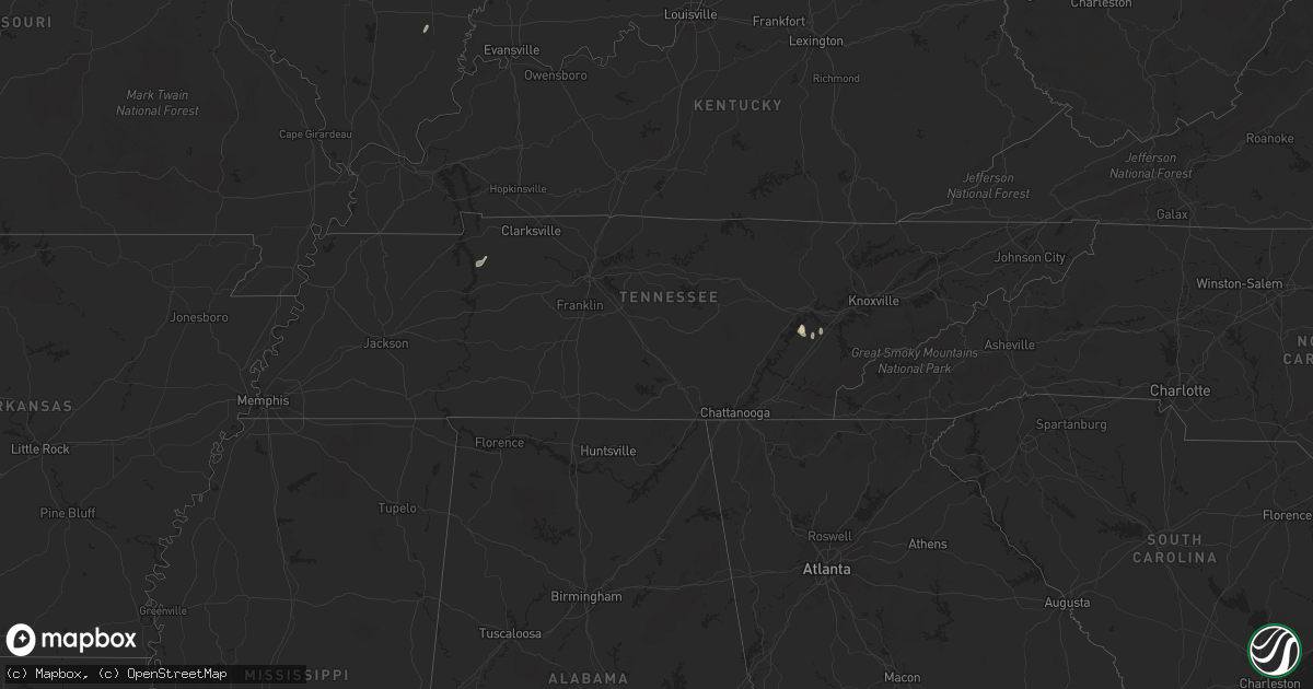 Hail map in Tennessee on August 28, 2022