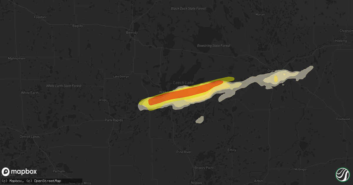 Hail map in Walker, MN on August 28, 2022