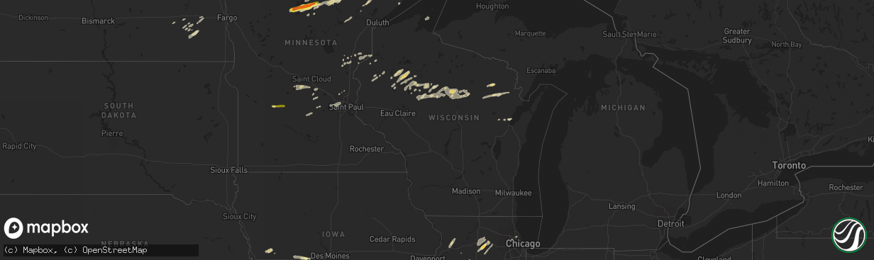Hail map in Wisconsin on August 28, 2022