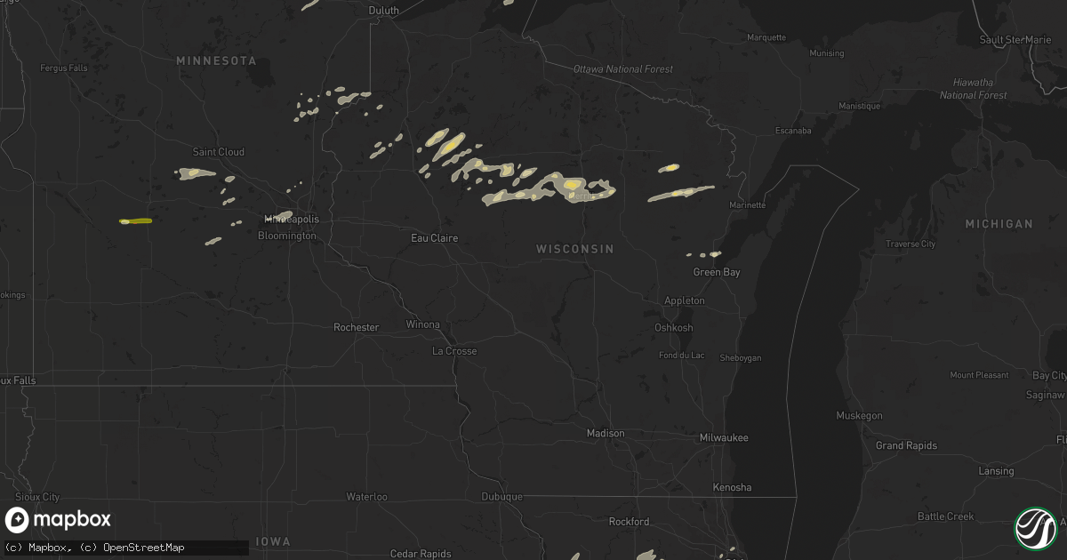 Hail map in Wisconsin on August 28, 2022