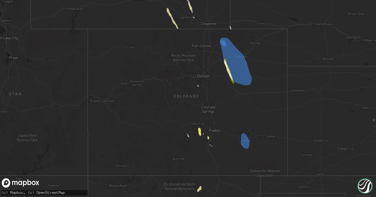 Hail map in Colorado on August 28, 2023