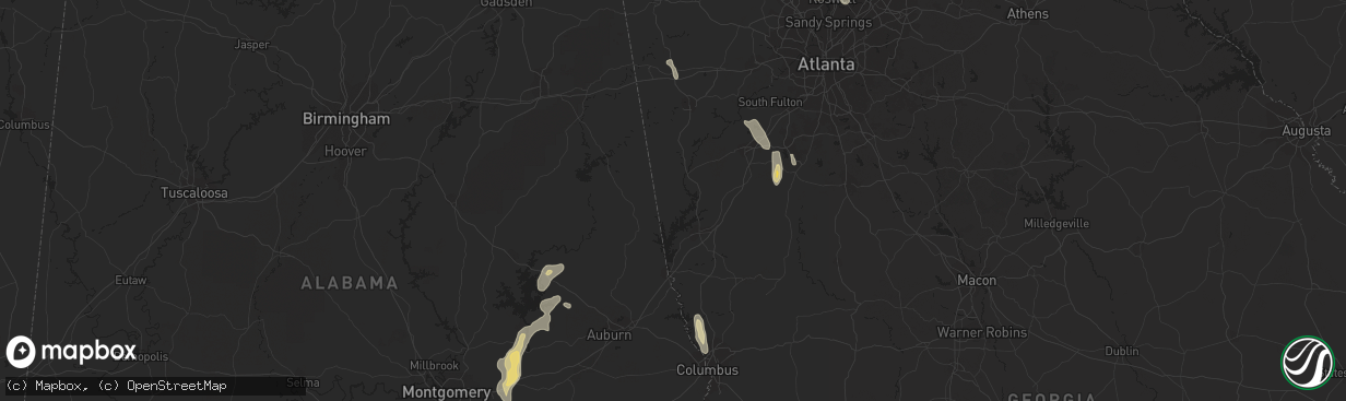 Hail map in Dadeville, AL on August 28, 2023