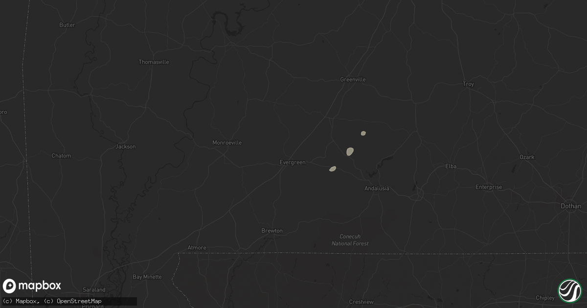 Hail map in Evergreen, AL on August 28, 2023