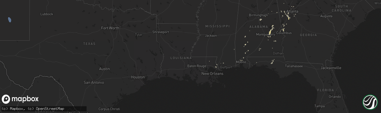 Hail map in Louisiana on August 28, 2023