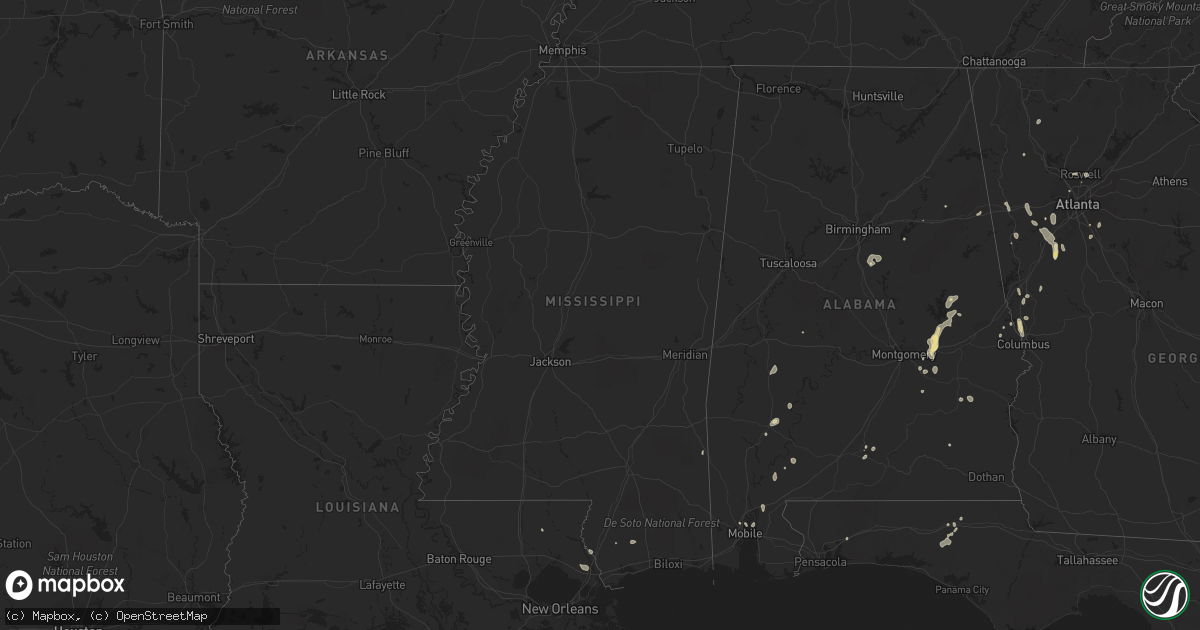 Hail map in Mississippi on August 28, 2023