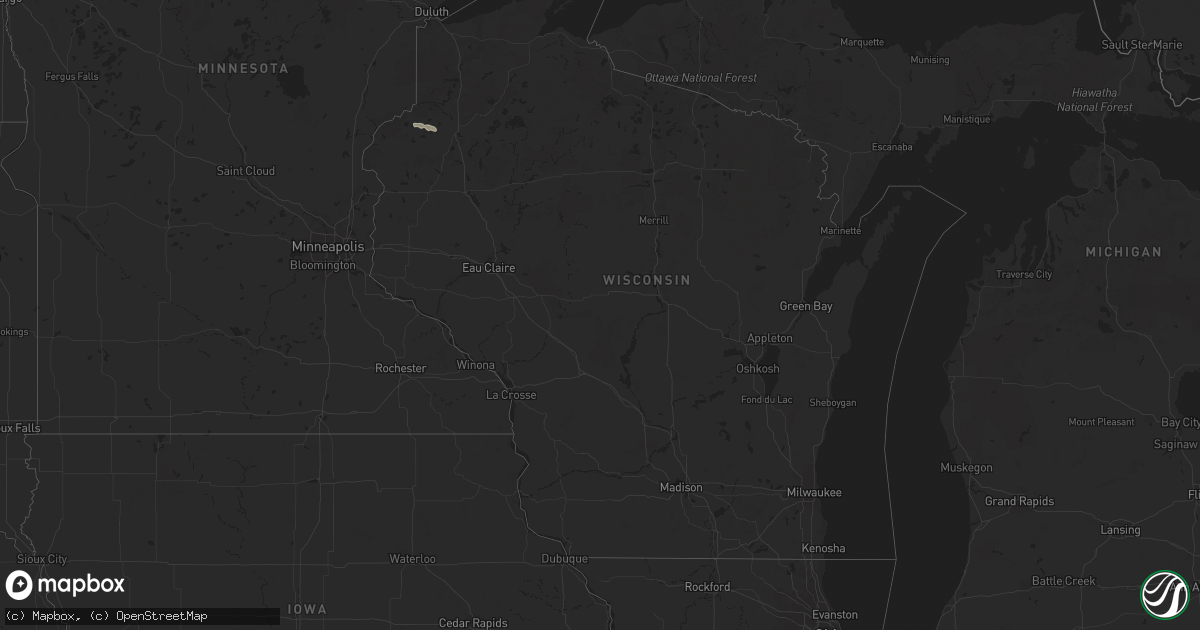 Hail map in Wisconsin on August 28, 2023