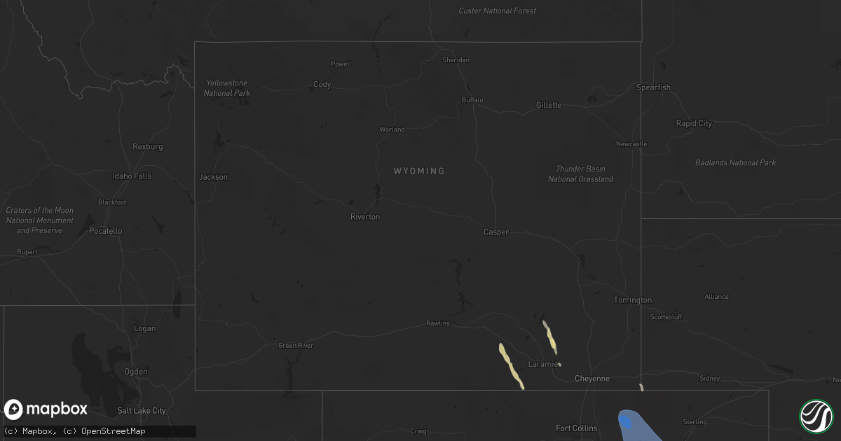 Hail map in Wyoming on August 28, 2023