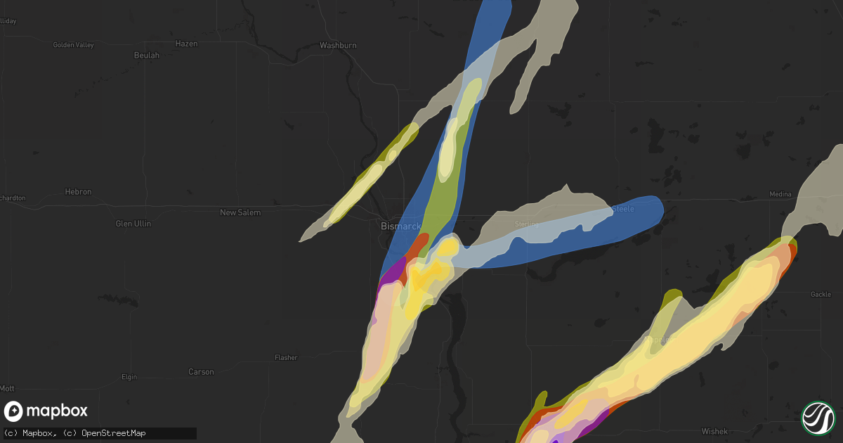 Hail map in Bismarck, ND on August 28, 2024