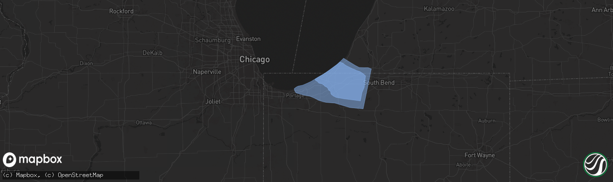 Hail map in Chesterton, IN on August 28, 2024