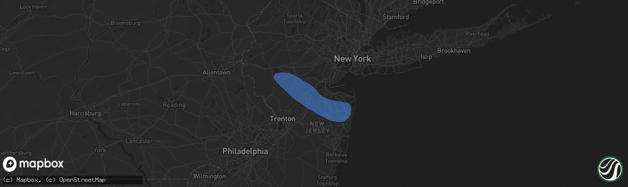 Hail map in East Brunswick, NJ on August 28, 2024