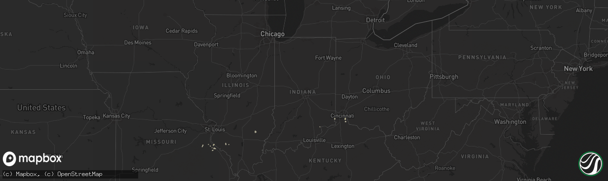 Hail map in Indiana on August 28, 2024