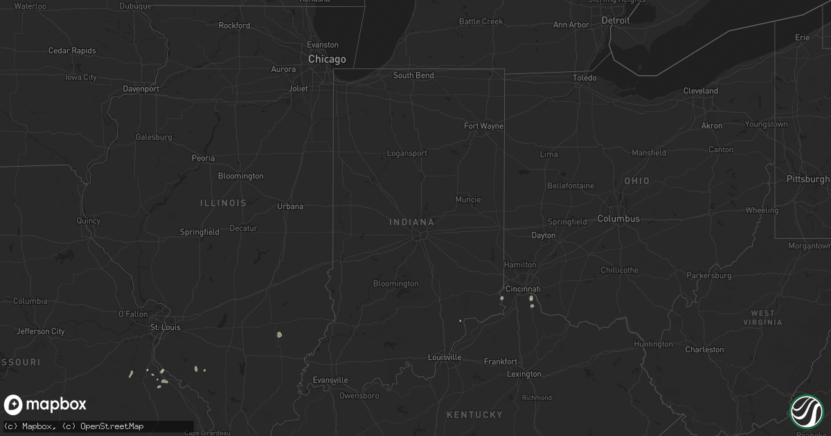 Hail map in Indiana on August 28, 2024