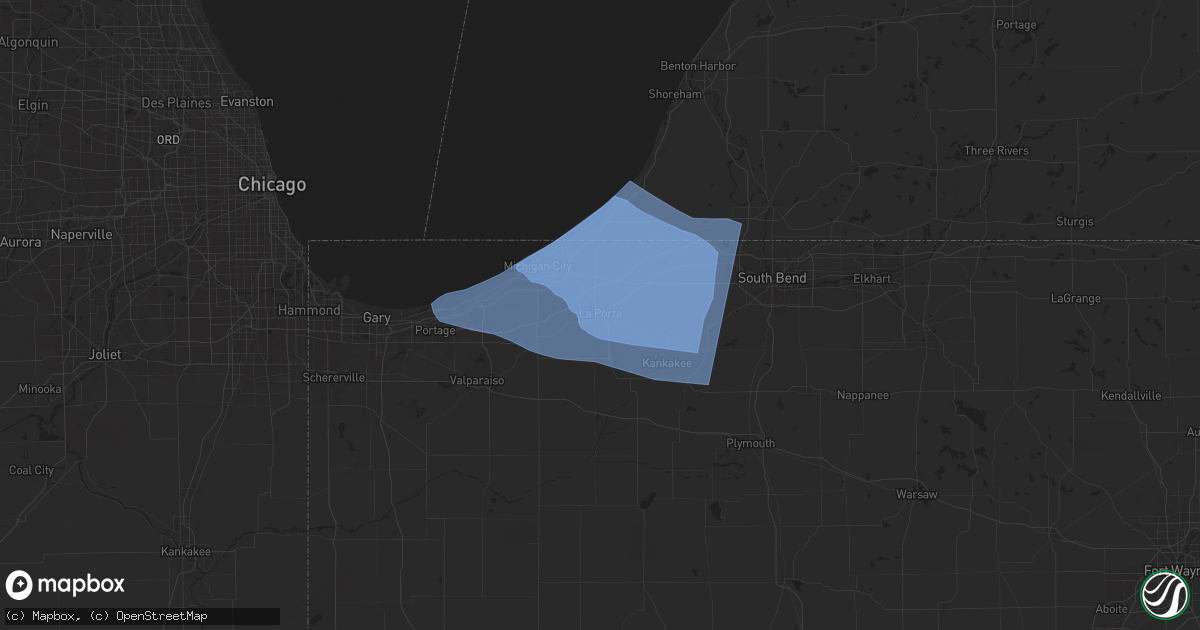 Hail map in La Porte, IN on August 28, 2024