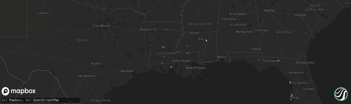 Hail map in Louisiana on August 28, 2024