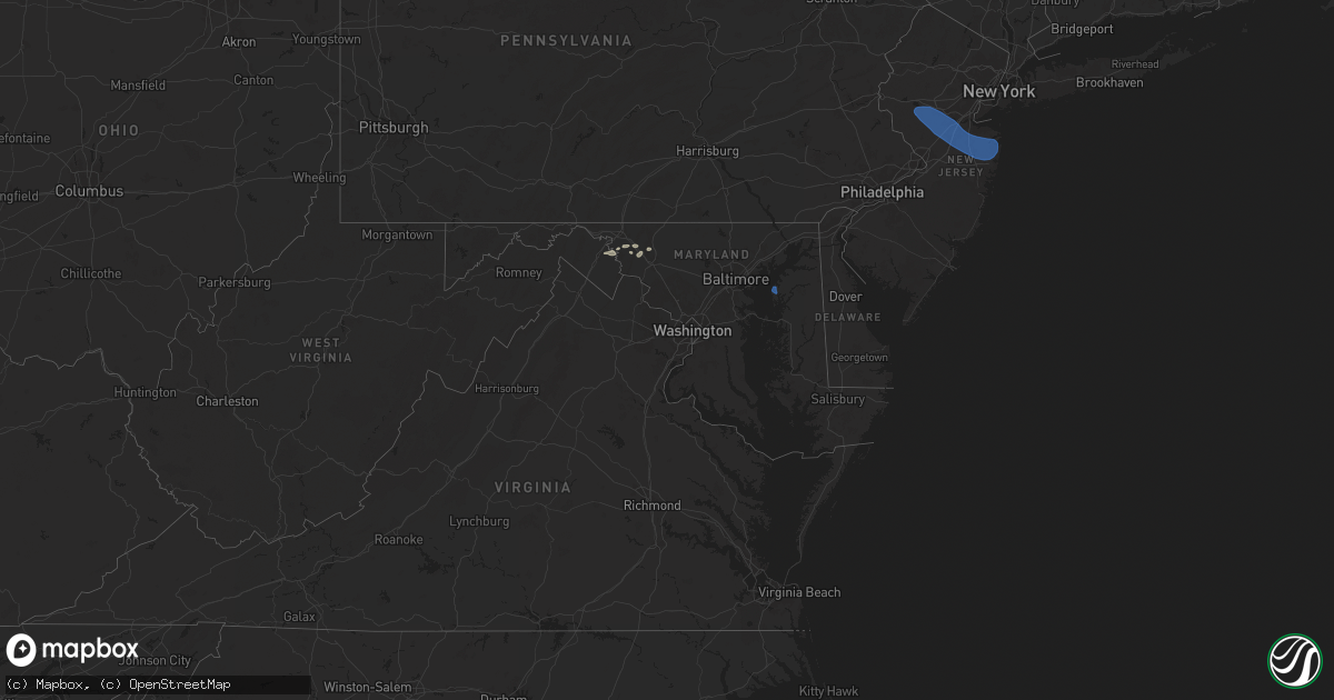 Hail map in Maryland on August 28, 2024