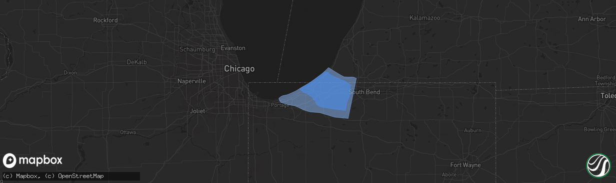 Hail map in Michigan City, IN on August 28, 2024