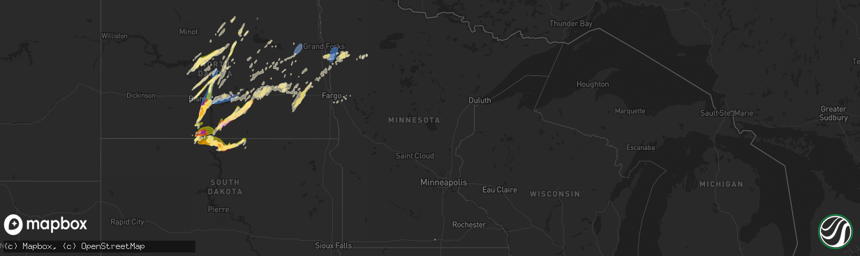 Hail map in Minnesota on August 28, 2024