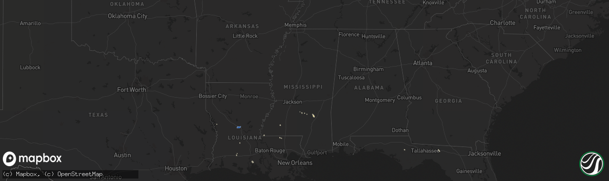 Hail map in Mississippi on August 28, 2024