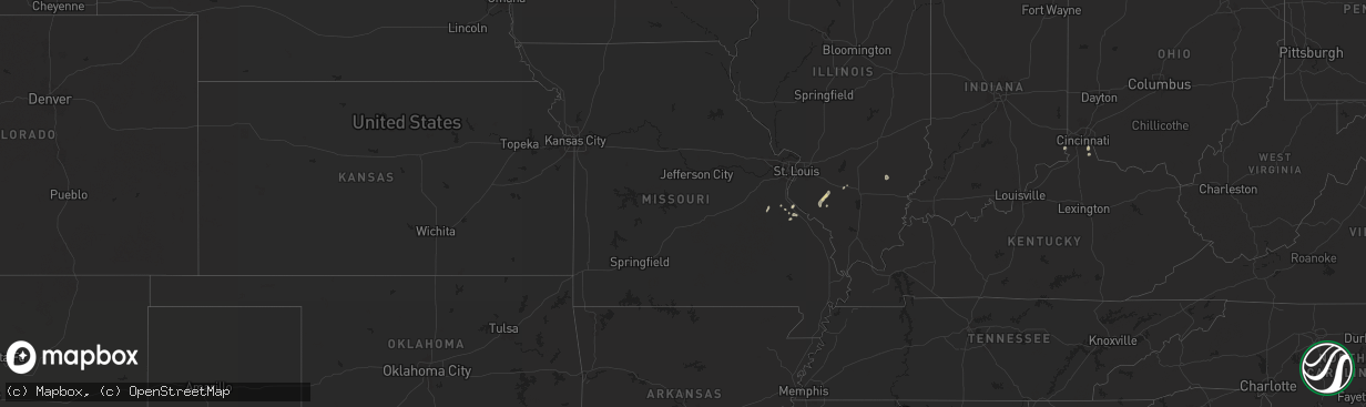 Hail map in Missouri on August 28, 2024