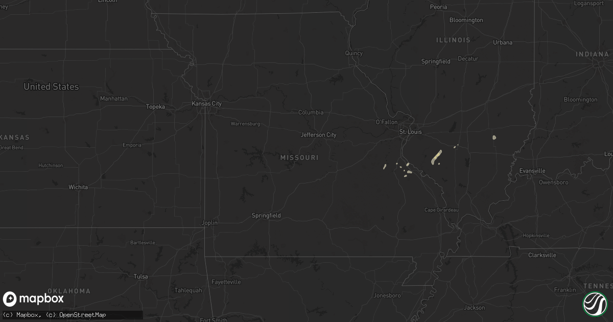 Hail map in Missouri on August 28, 2024