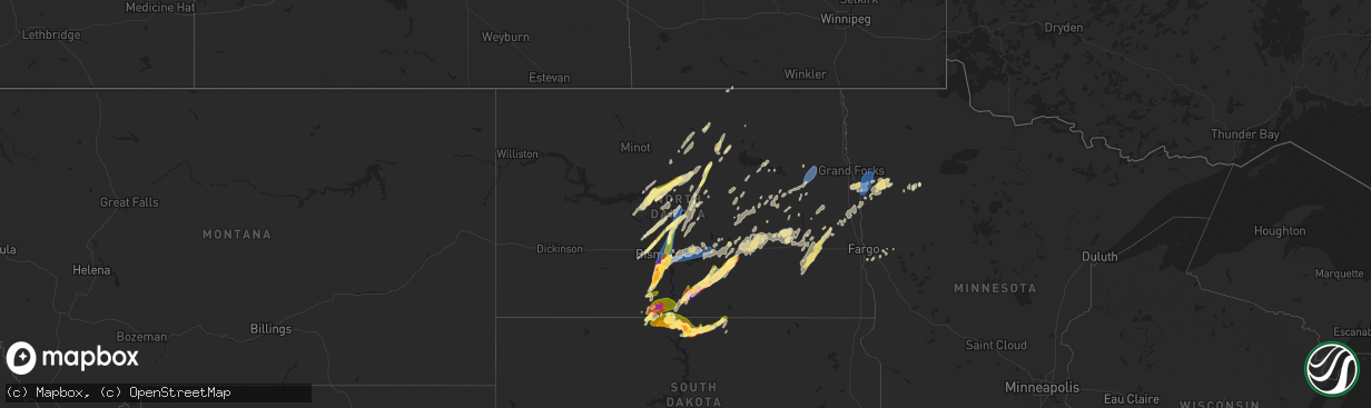 Hail map in North Dakota on August 28, 2024