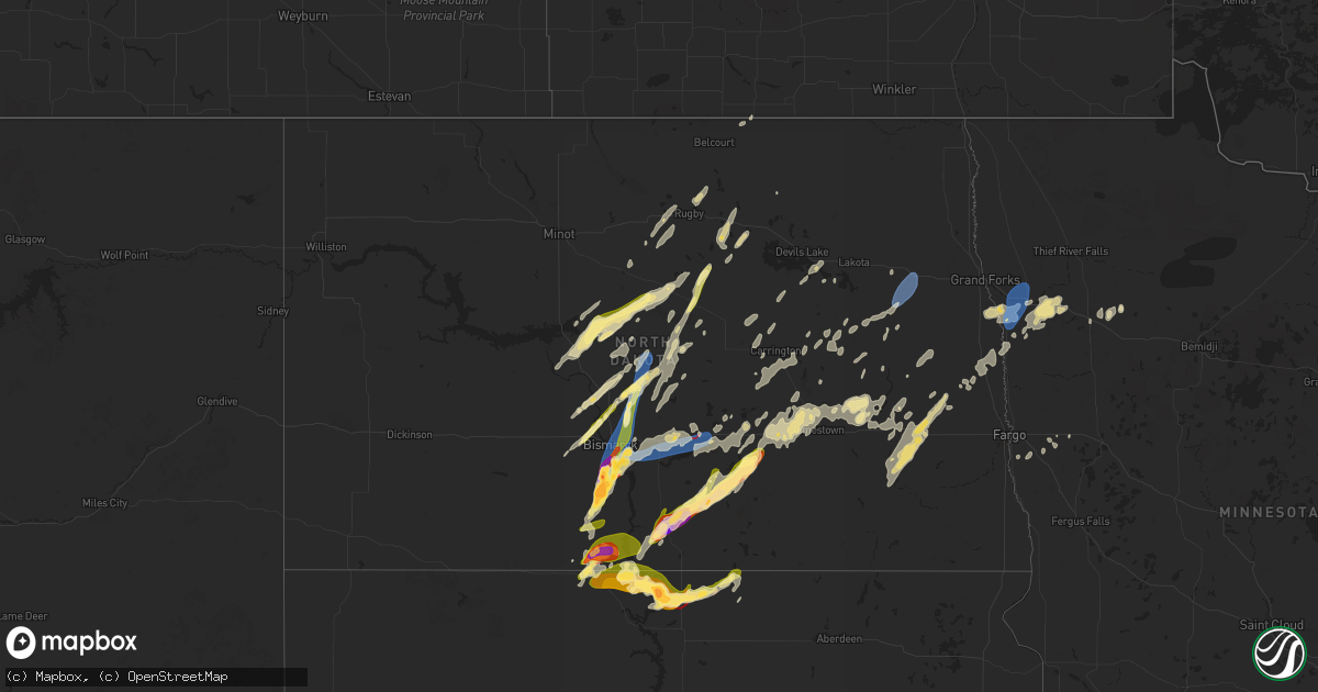 Hail map in North Dakota on August 28, 2024