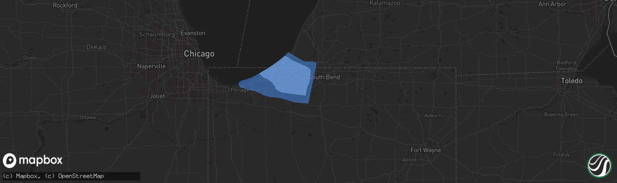 Hail map in North Liberty, IN on August 28, 2024