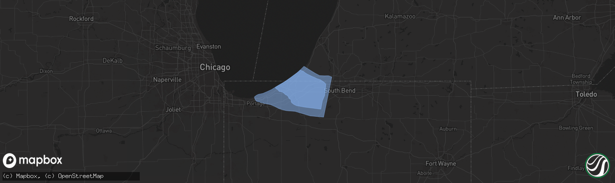 Hail map in Rolling Prairie, IN on August 28, 2024