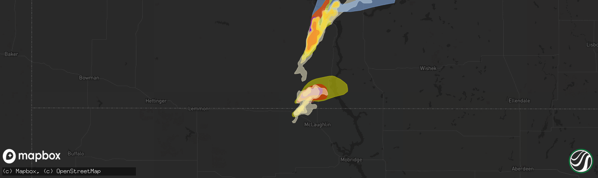 Hail map in Selfridge, ND on August 28, 2024