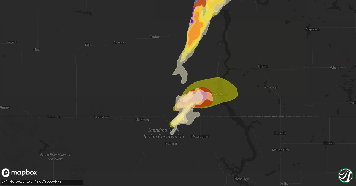 Hail map in Selfridge, ND on August 28, 2024