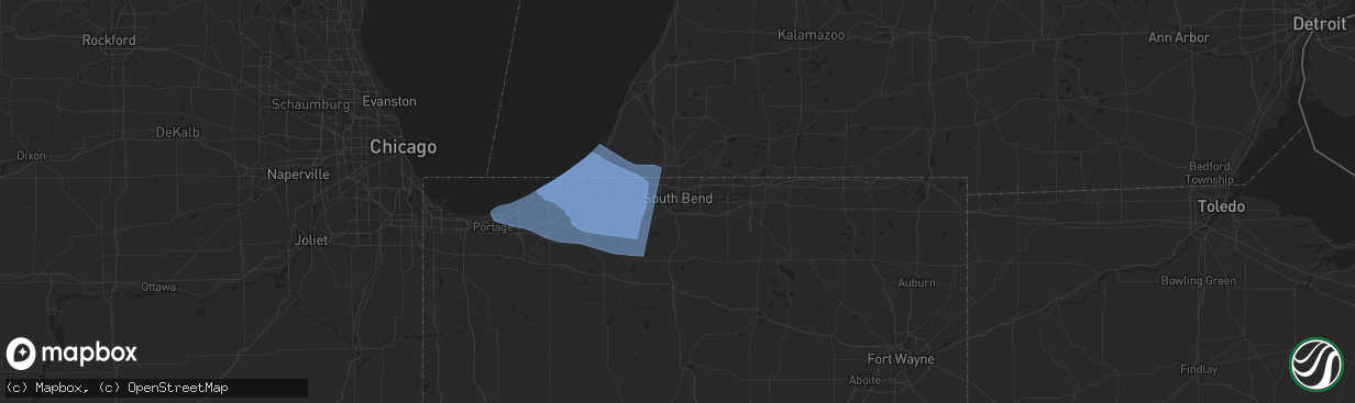 Hail map in South Bend, IN on August 28, 2024